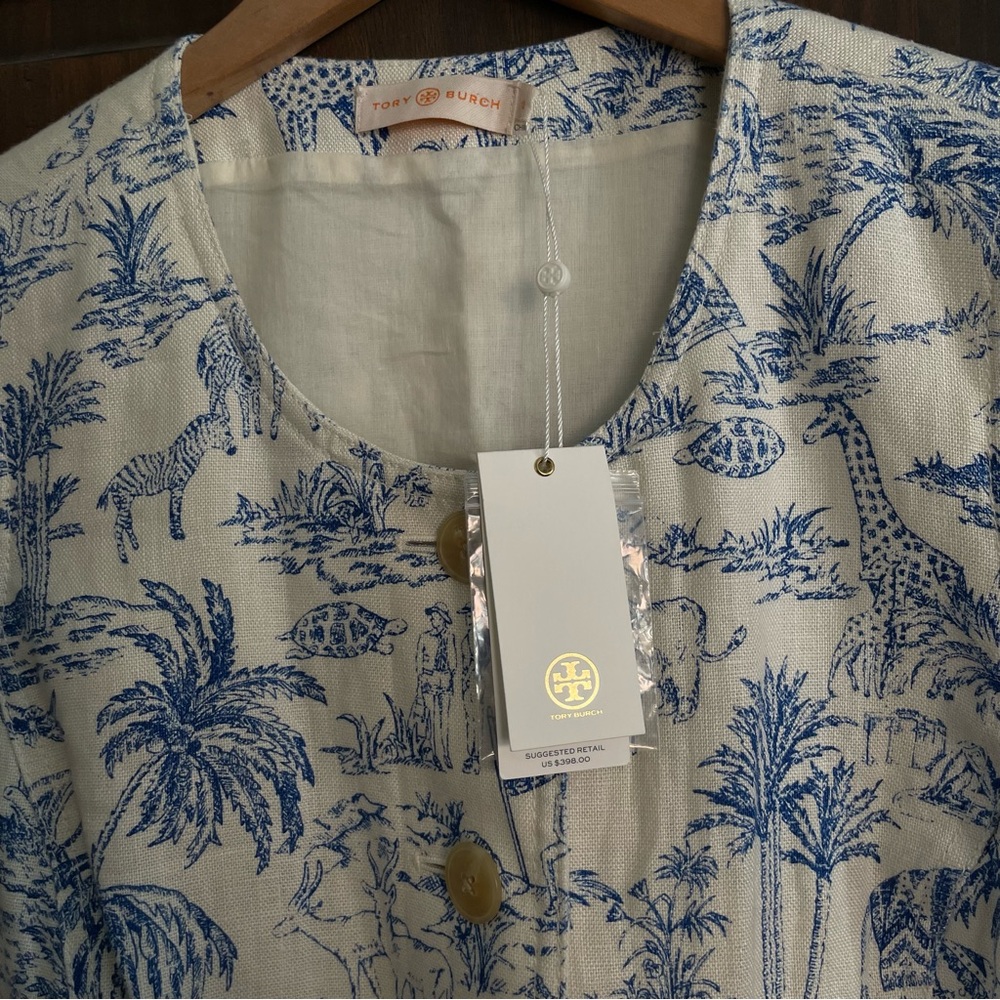 TORY BURCH Blue and White Safari print Buttoned down Dress NWT - Picture 2 of 10